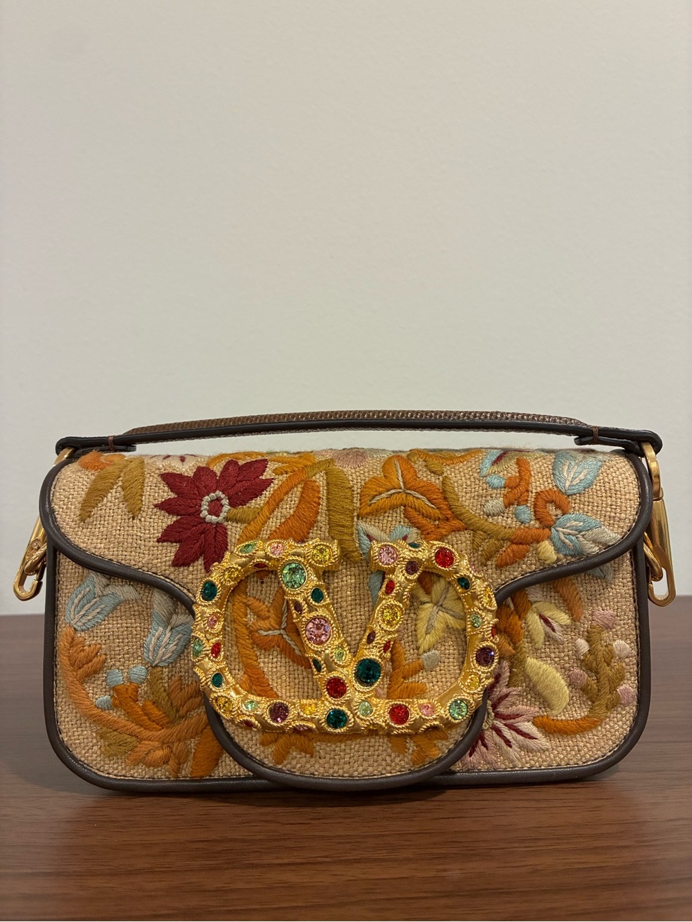 Valentino Loco Small Embroidered Floral Top-Handle Shoulder Bag in Multicolor